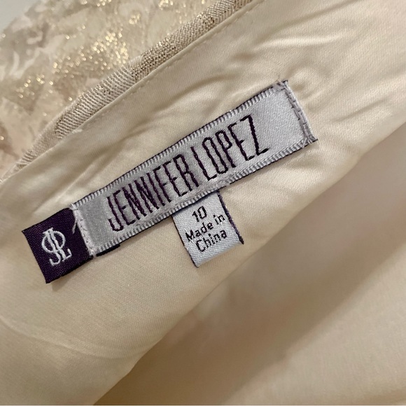 Jennifer Lopez Cream/Gold Fit & Flare Sleeveless Formal Mini Dress - Picture 7 of 8